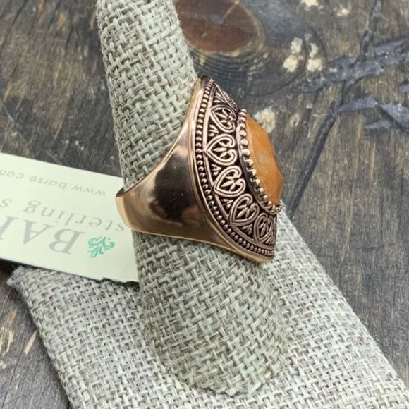 BARSE Copper Filigree with Faceted Orange Jade Statement Ring Sz 8 NWT - Picture 2 of 5